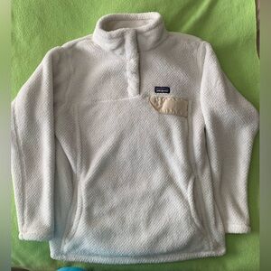 PATAGONIA White Polartec Fleece Pullover Sweater Mock Neck Girls XL/Women S